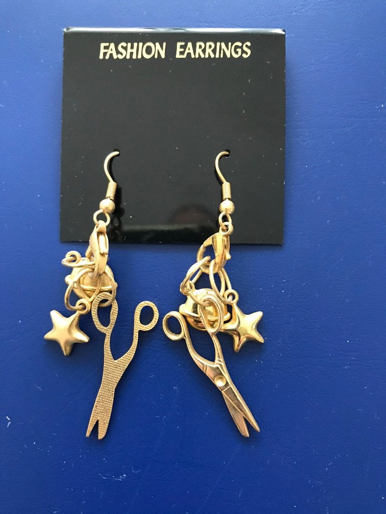 Gouden schaar oorbellen met sterren, Overige materialen, Hangers, Nieuw, Ophalen of Verzenden