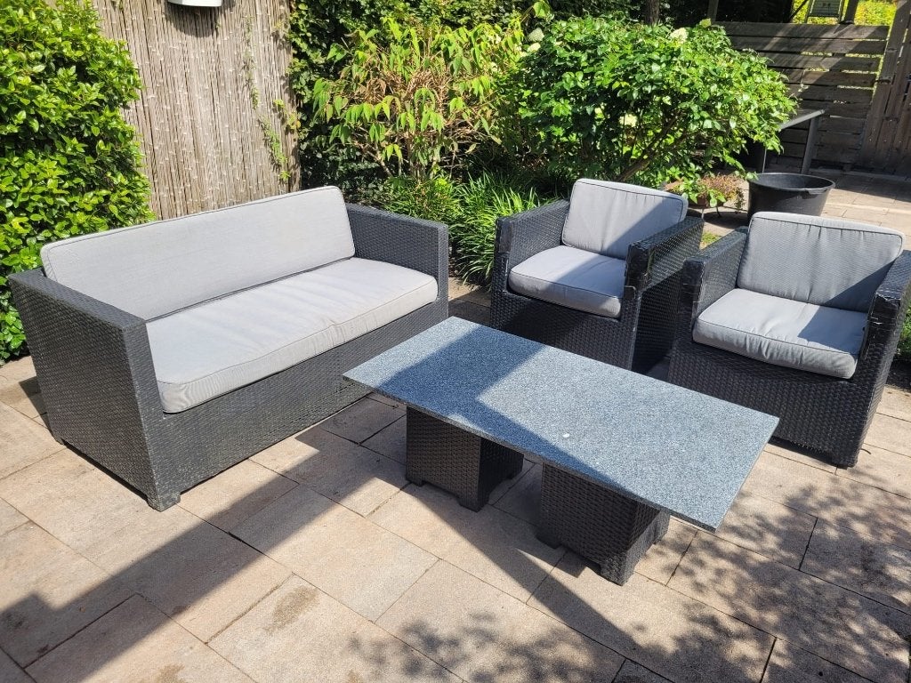 Loungeset tuin (stoelen en bank), Tuin en Terras, Ophalen, 5 zitplaatsen, Kunststof, Gebruikt