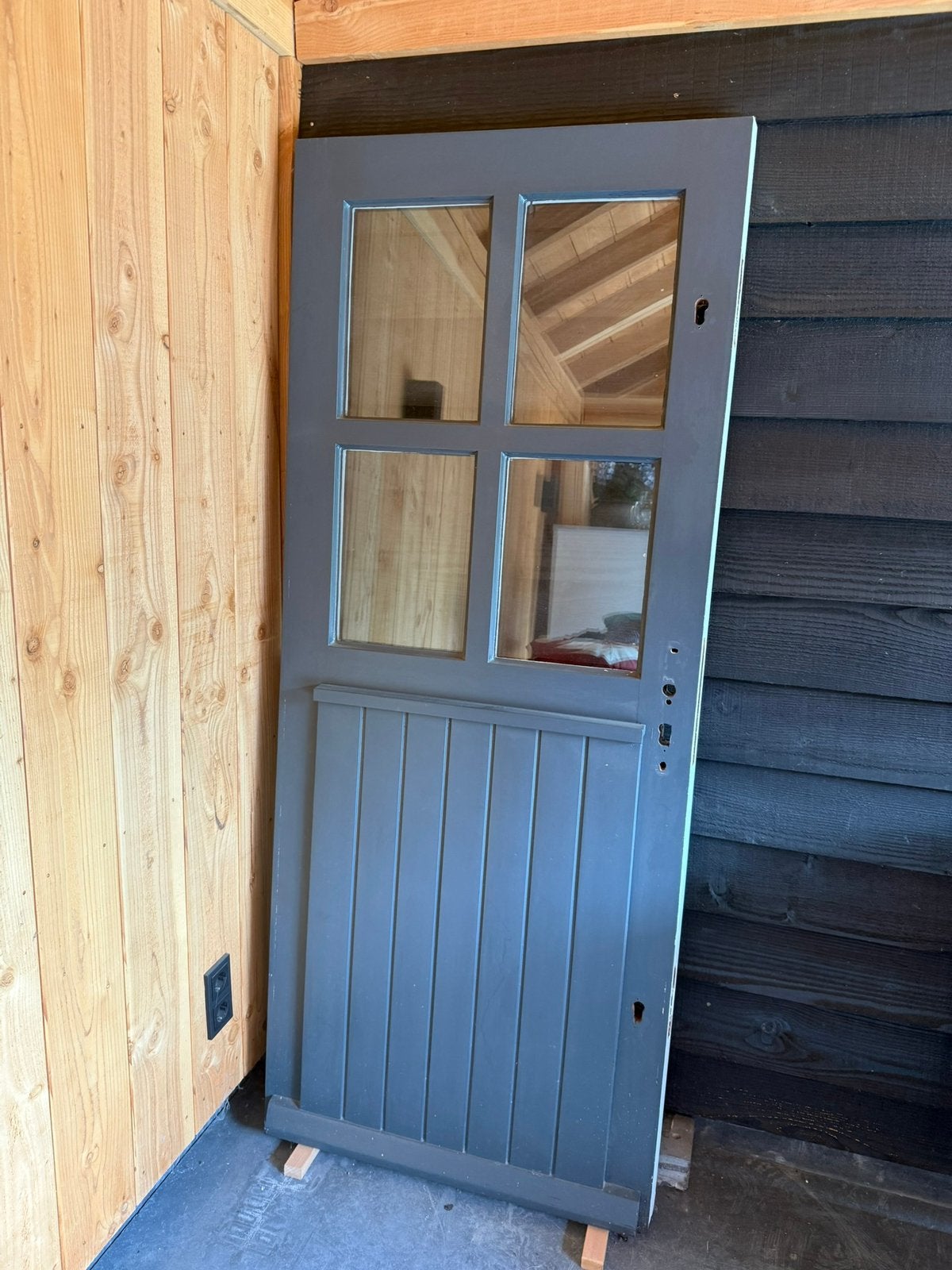 Hardhouten buitendeur met dubbel glas en dorpel, Ophalen, 200 tot 215 cm, Glas, Buitendeur