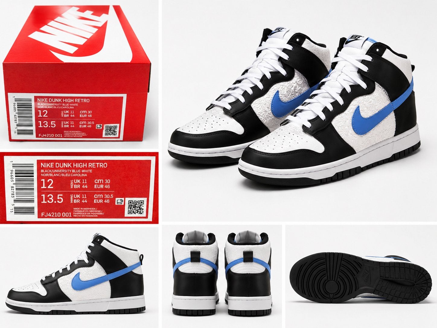 Nike Dunk High Retro Black White Blue Carolina Maat 46, Ophalen of Verzenden, Nieuw, Zwart, Sneakers of Gympen