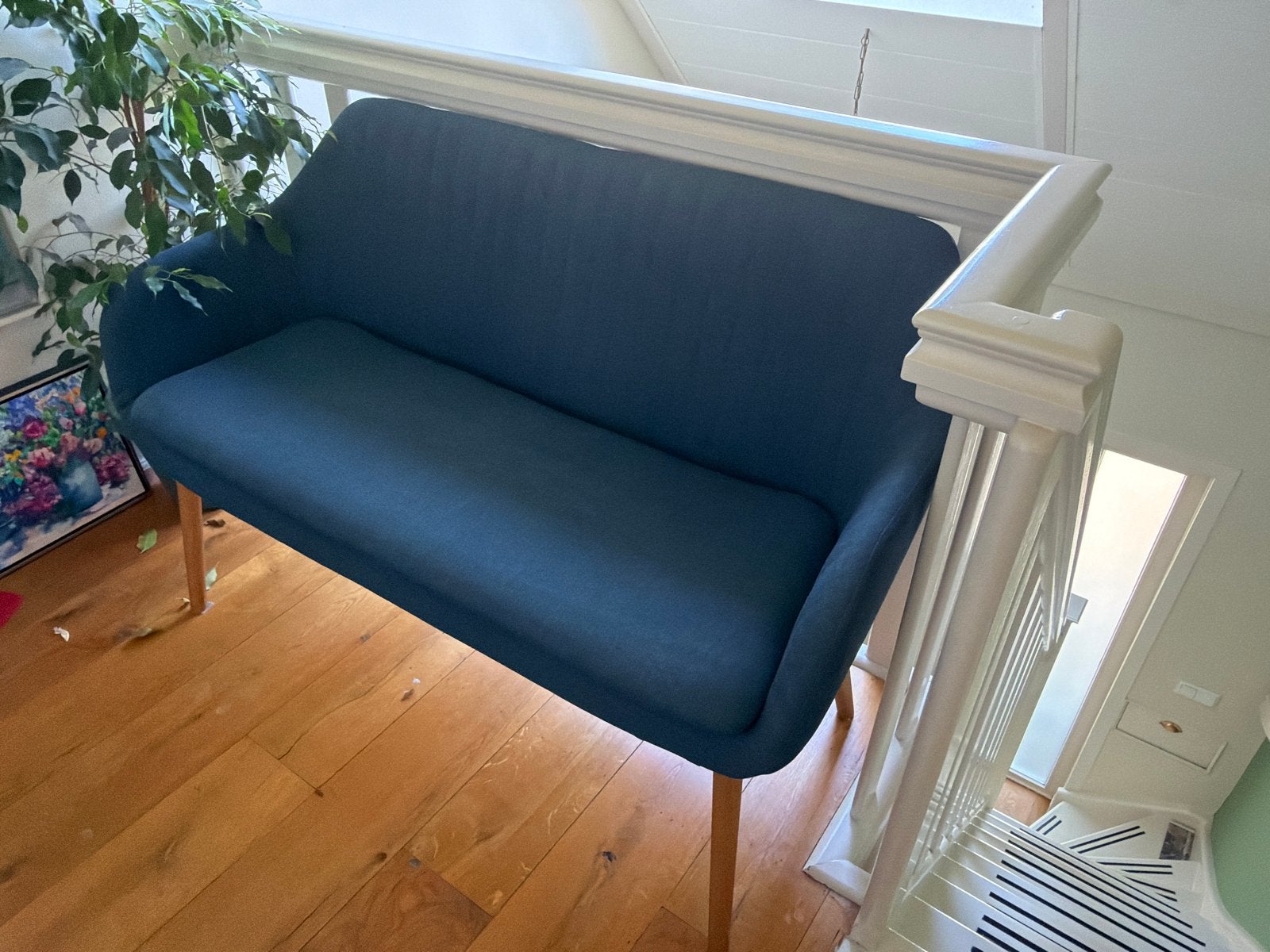 Stijlvolle Bank - Blauw Stof, Ophalen, 150 tot 200 cm, Tweepersoons, 75 tot 100 cm