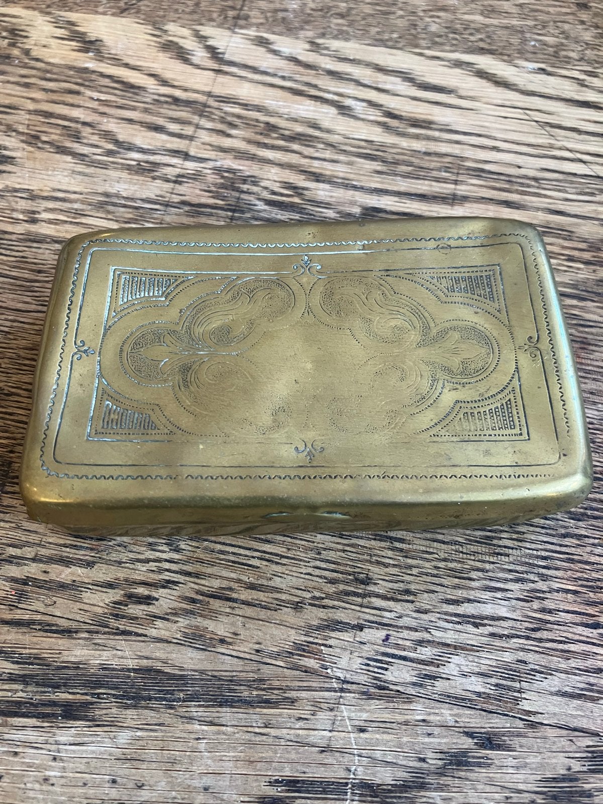 Antieke messing doos met gravure, Antiek en Kunst, Ophalen of Verzenden