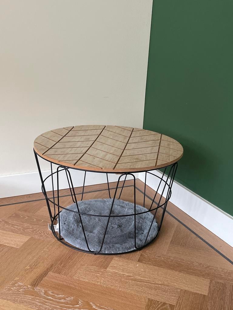 Bijzettafel met opbergruimte en houten blad 30x48, Minder dan 45 cm, Minder dan 55 cm, Rond, Ophalen of Verzenden