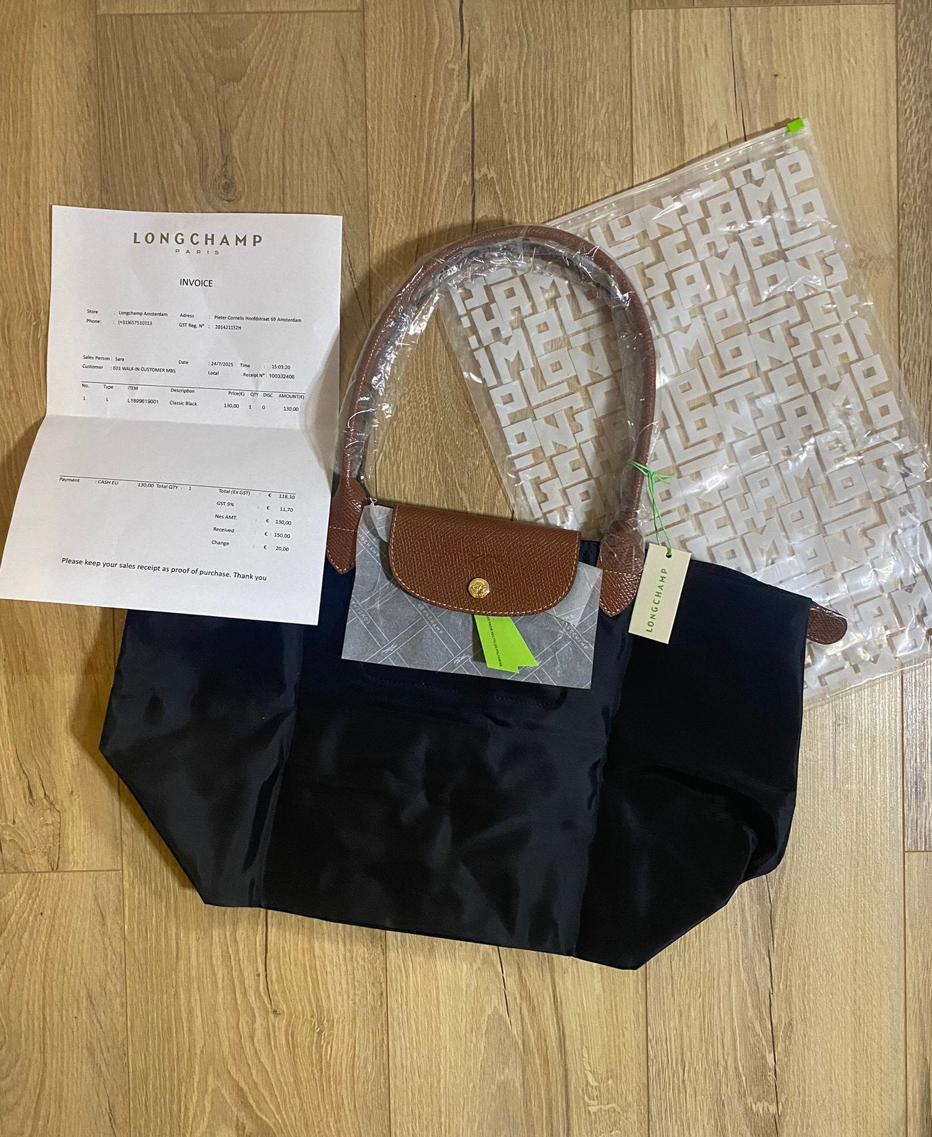 Longchamp Le Pliage L Zwart, Sieraden, Tassen en Uiterlijk, Tassen | Damestassen, Ophalen of Verzenden, Nieuw, Zwart, Schoudertasje