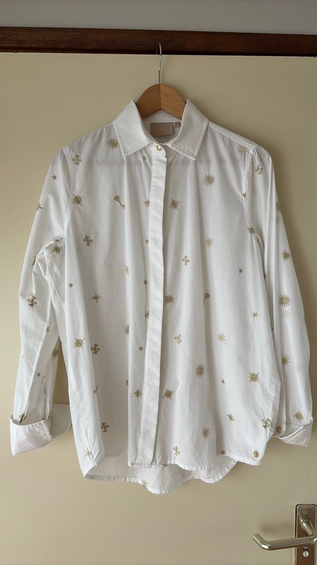 Josh V blouse mt M. Ecru met gouden borduursels, Ophalen of Verzenden, Zo goed als nieuw, Maat 38/40 (M), Beige