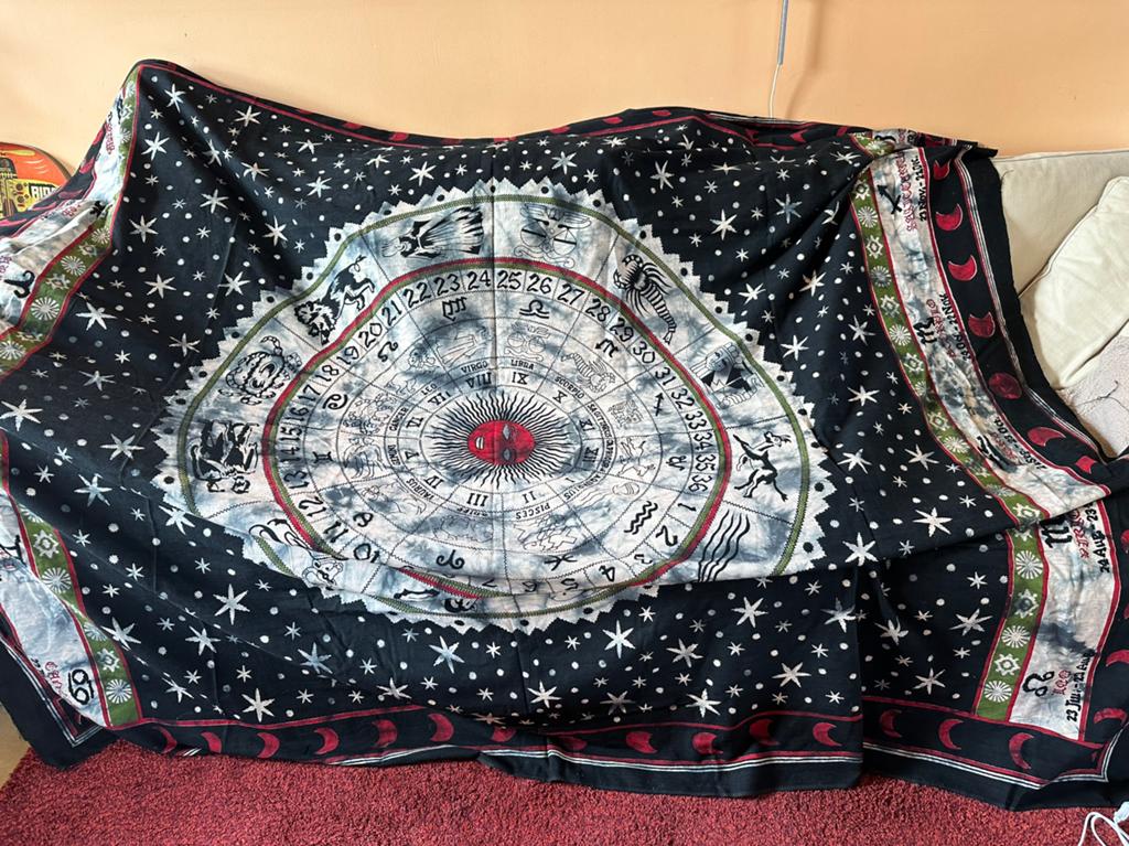 Groot doek met astrologische afbeeldingen., Ophalen of Verzenden, Zo goed als nieuw, Textiel, Overige typen