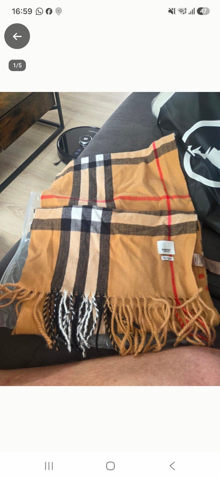 Burberry London England 100% Kasjmier Sjaal, Burberry, Ophalen, Nieuw, Sjaal