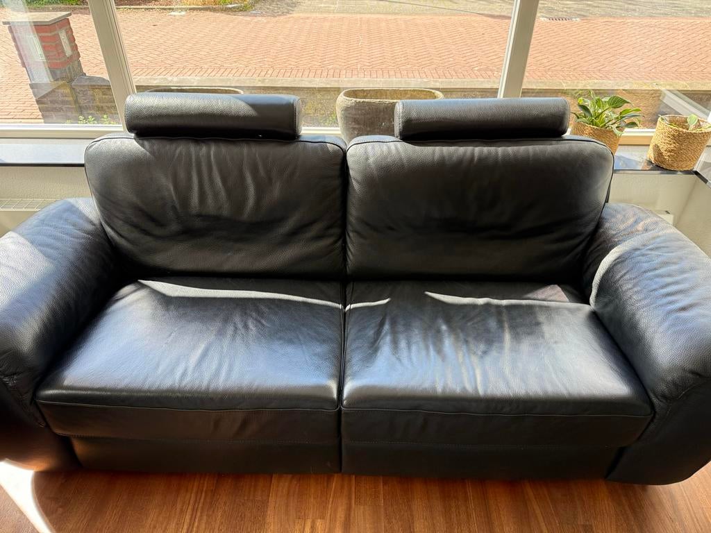 Natuzzi bank zwart leder, Ophalen, Gebruikt, Driepersoons, Rechte bank