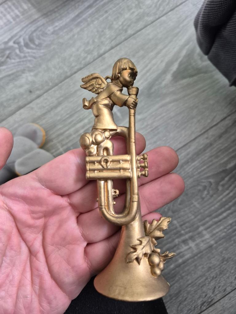Vintage gouden engel met trompet - decoratie, Ophalen of Verzenden