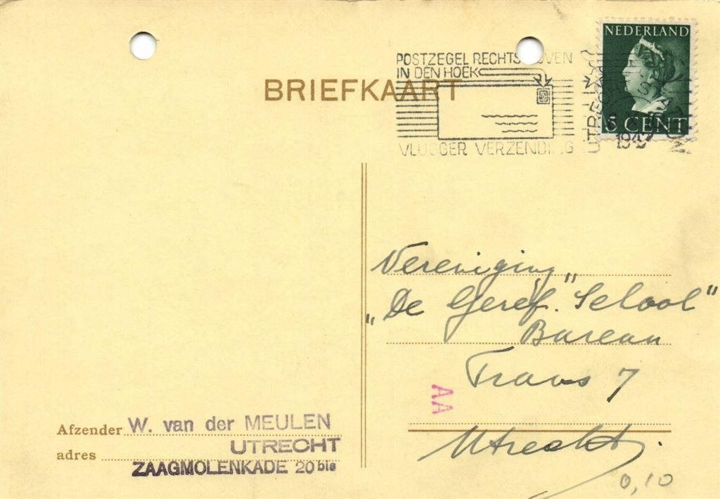 W. van der Meulen, Utrecht - 10.1947 - briefkaart, Ophalen of Verzenden, Briefkaart
