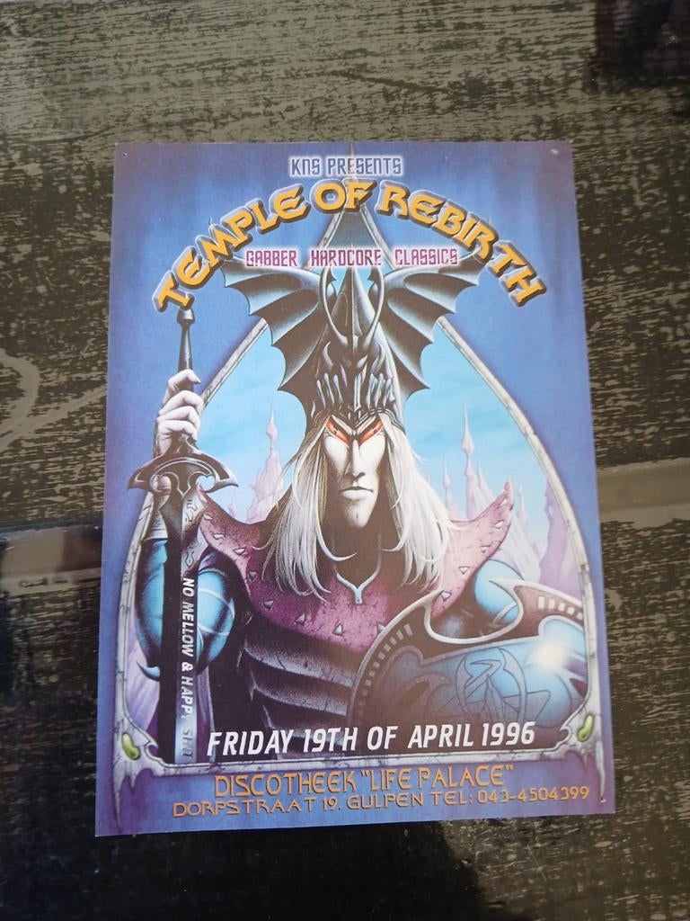 Flyer Temple of rebirth 1996 life palace, Verzamelen, Posters, Gebruikt, A4 of kleiner, Vierkant, Ophalen of Verzenden