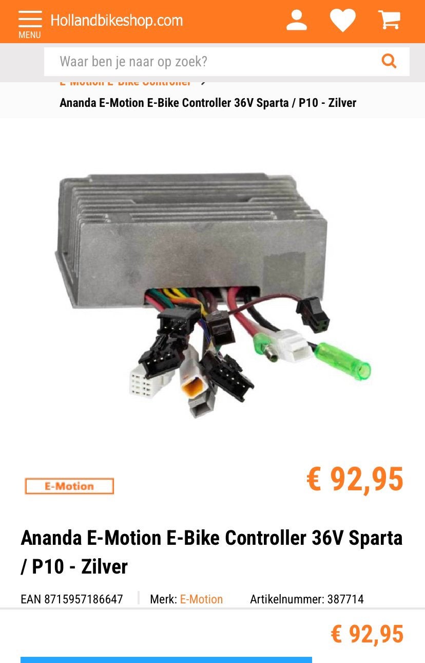Ananda 36v emotion controller sparta f8e, Fietsen en Brommers, Ophalen of Verzenden, Gebruikt, Elektrische fiets, Overige typen