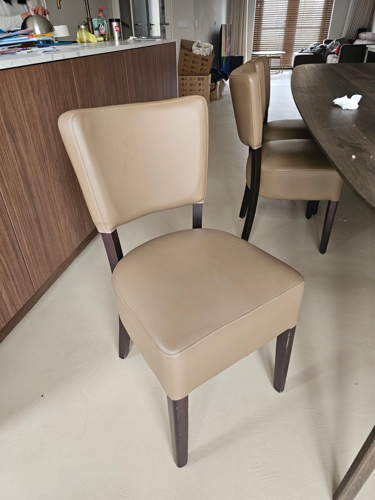 Stijlvolle eetkamerstoelen - Set van 6, Huis en Inrichting, Stoelen, Zo goed als nieuw, Vijf, Zes of meer stoelen, Hout, Leer