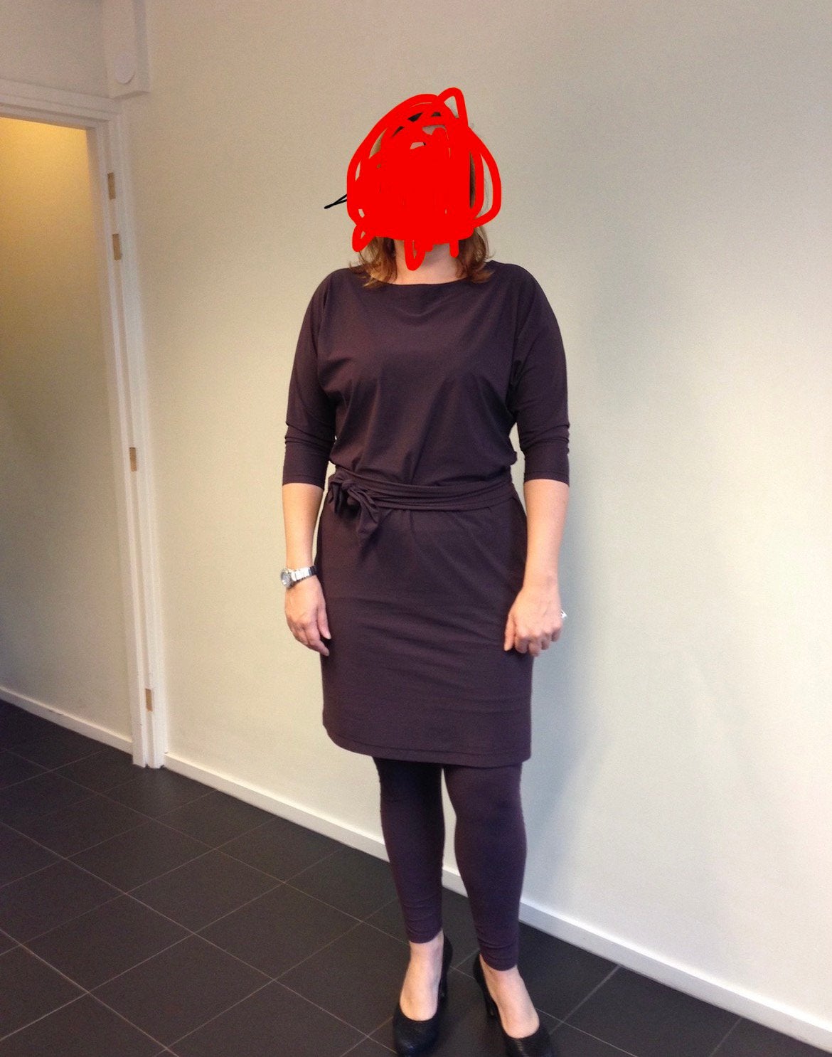 La Dress complete set in aubergine: Jurk, legging & ceintuur, Overige typen, Paars, Maat 46/48 (XL) of groter, Ophalen of Verzenden