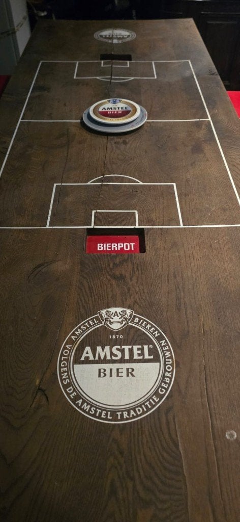 Unieke originele Voetbal Inside stamtafel Amstel+ 11 krukken, Huis en Inrichting, Tafels | Statafels, Ophalen, Gebruikt