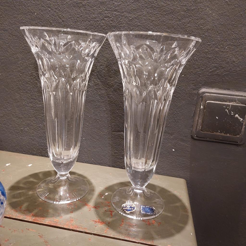 set van 2 mooie brocante loodkristallen pronkvazen van Beyer, Antiek en Kunst, Ophalen of Verzenden