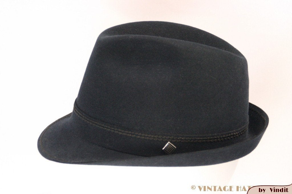 Vintage Gleufhoed Ottmar Reich donker blauw 56 unisex, 56 of 57 cm (M, 7 of 7⅛ inch), Hoed, Ophalen of Verzenden, Ottmar Reich