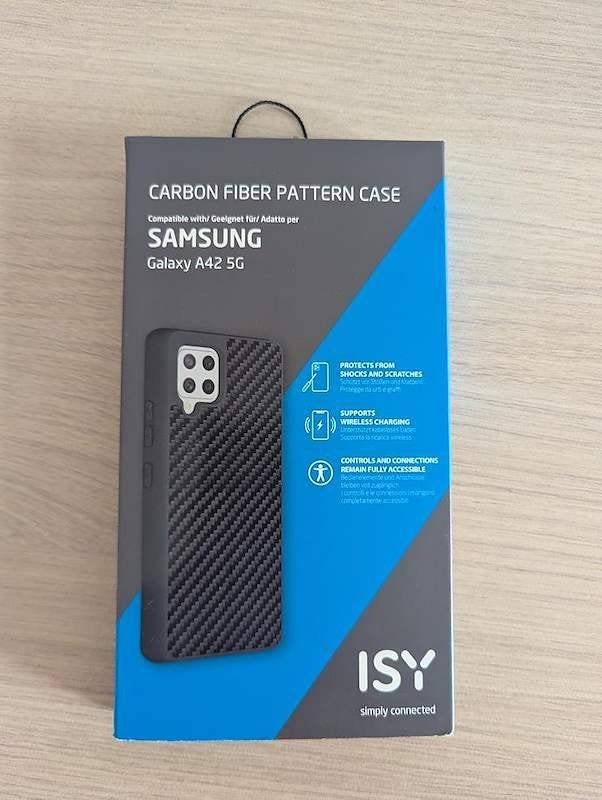 ISY Carbon Hoesje voor Samsung Galaxy A42 5G, Telecommunicatie, Mobiele telefoons | Samsung, Zwart, Nieuw, Ophalen of Verzenden