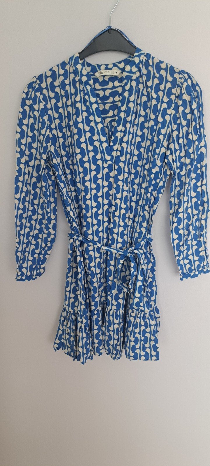 Zara jurk met blauw-wit  en strikceintuur mt S, Blauw, Zara, Ophalen of Verzenden, Maat 36 (S)