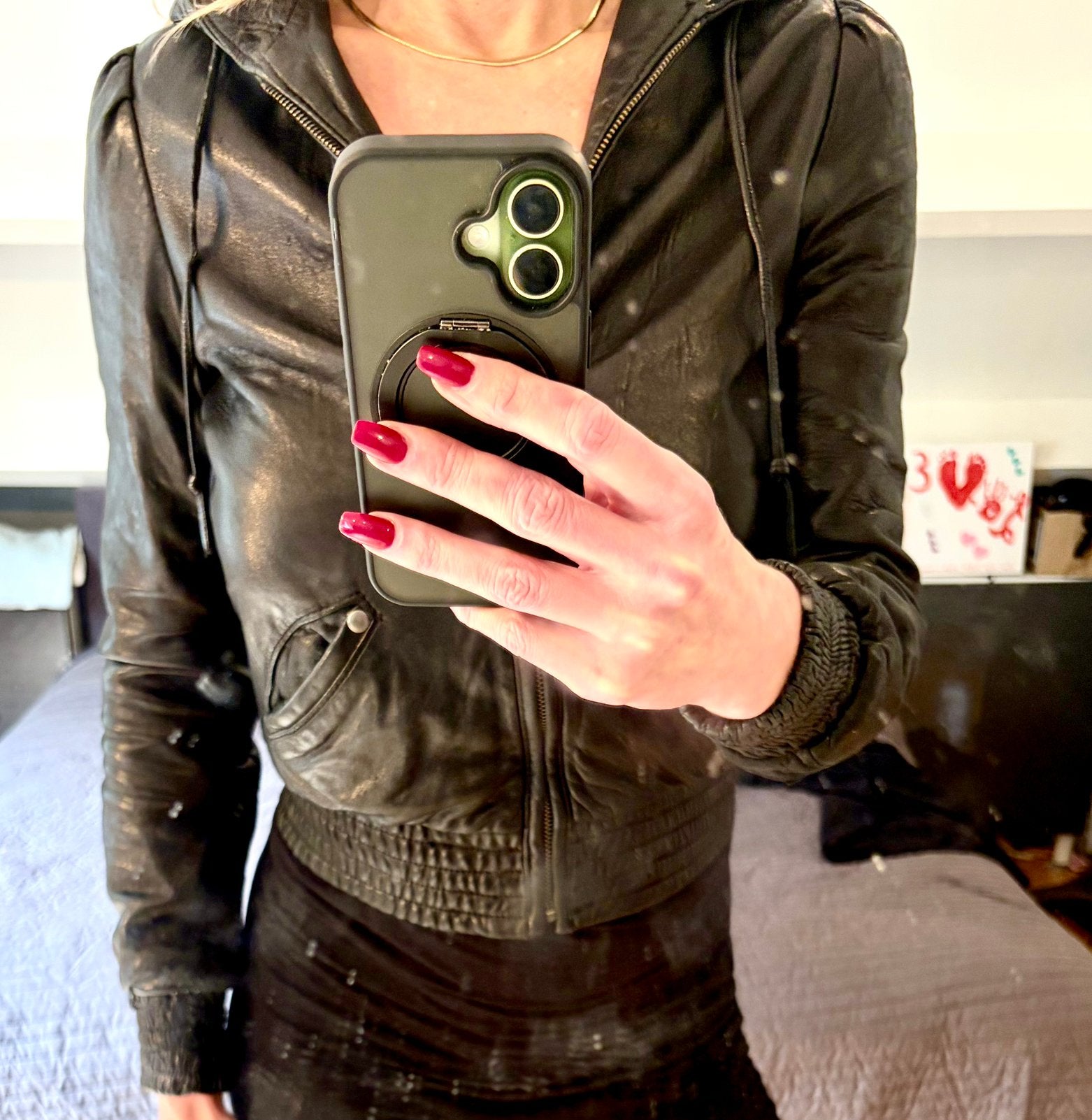 Michael Kors leren jack hoodie Xs-S, Verzenden, Zo goed als nieuw, Maat 34 (XS) of kleiner, Zwart