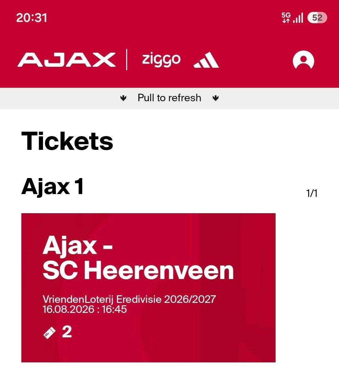 Ajax-Heerenveen 2 kaarten vak 019 Field Seats, Losse kaart, Twee personen, Augustus