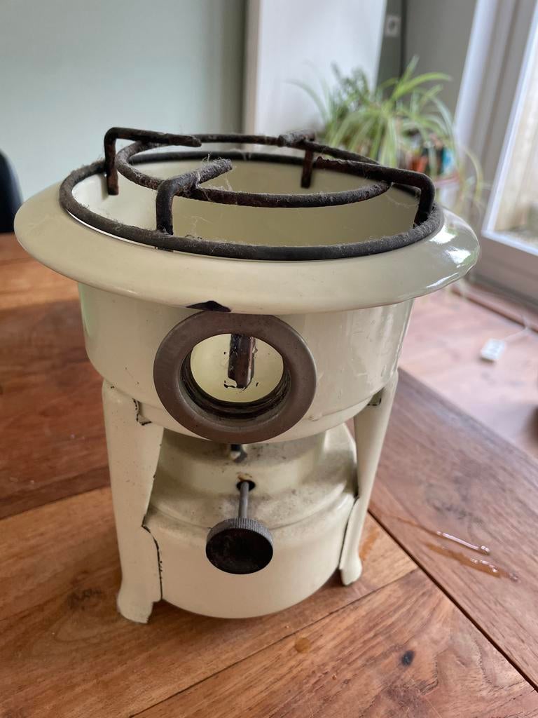Vintage Petroleum Kooktoestel - Crème Emaille, Antiek en Kunst, Antiek | Keukenbenodigdheden, Ophalen of Verzenden