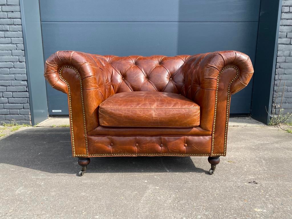 Prachtige XL Chesterfield club fauteuil sigaren cognac, Ophalen of Verzenden, Zo goed als nieuw, 75 tot 100 cm
