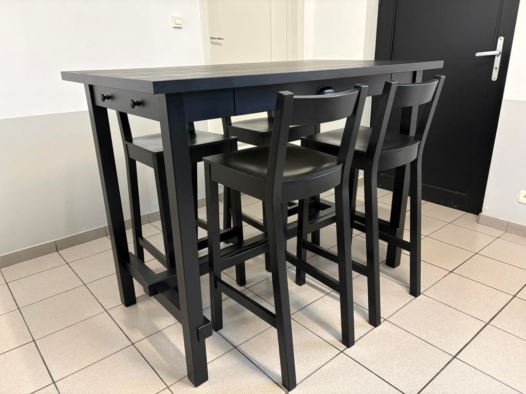Bartafel en 4 barkrukken Ikea Nordviken, Huis en Inrichting, Ophalen of Verzenden, Gebruikt