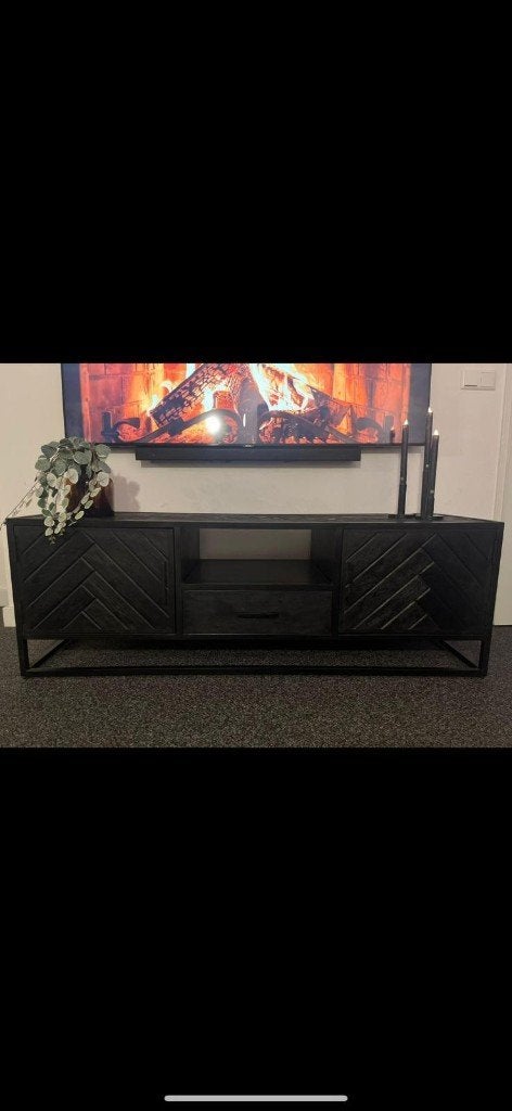 Tv kast mango visgraat zwart, Ophalen, Mango, 100 tot 150 cm, Overige materialen