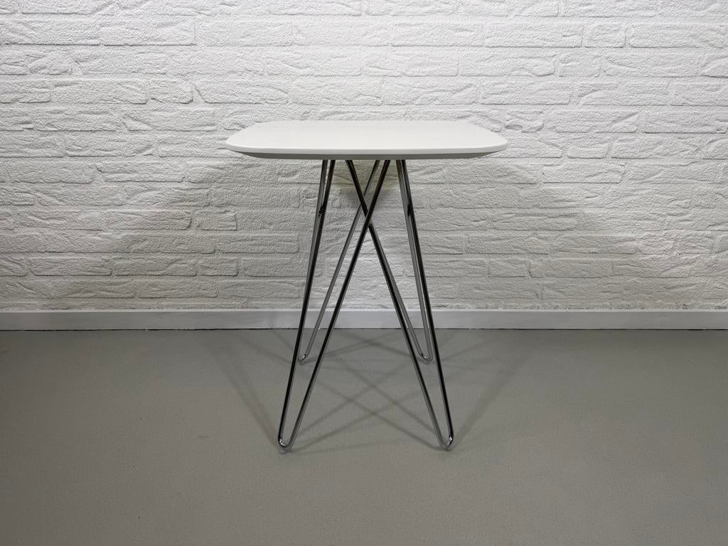 Leolux Cimber salontafel chroom/wit 45x45xH58, Huis en Inrichting, Tafels | Salontafels, 50 tot 75 cm, Vierkant, Nieuw, Ophalen of Verzenden