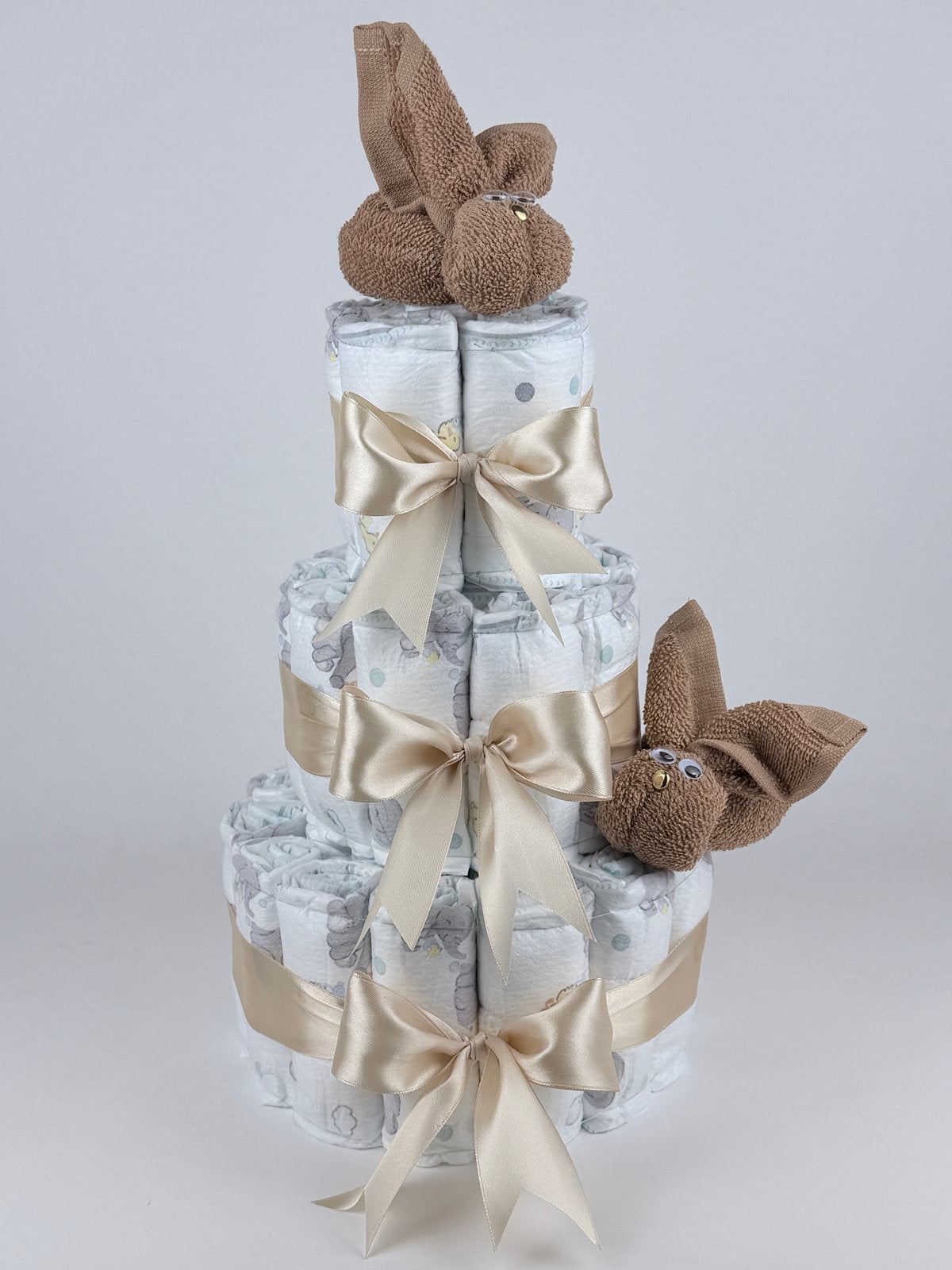 Luiertaart jongen meisje konijnen sand beige, Kinderen en Baby's, Ophalen of Verzenden, Nieuw, Kraamcadeau