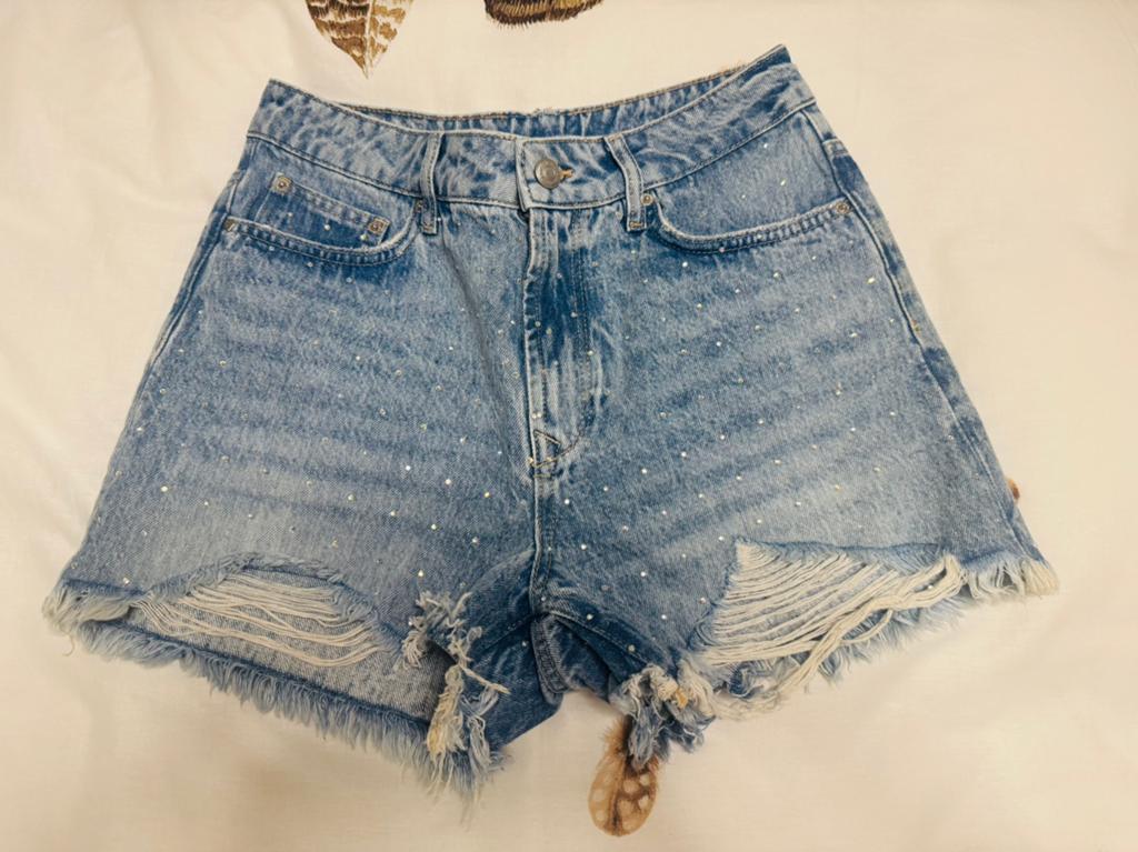 Costes blauwe korte jeans spijkerbroek met strass maat S, Maat 38/40 (M), Kort, Nieuw, Costes