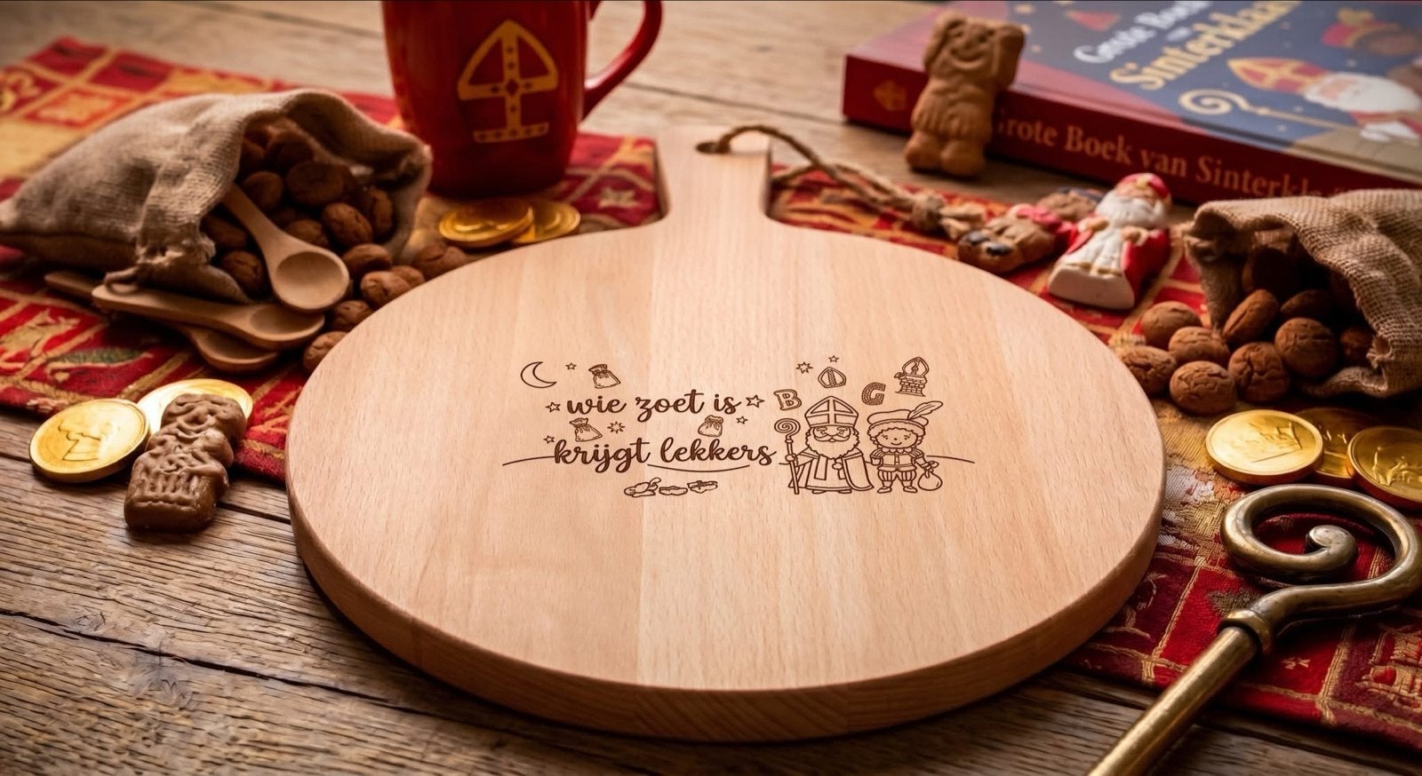 Gegraveerde Borrelplank - Sinterklaas & Kerst (30cm), Overige typen, Hout, Laser Creative, Nieuw