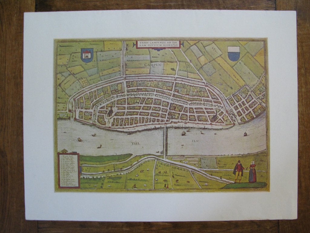 reproductie plattegrond Kampen, Braun en Hogenberg, ca. 1585, Gelezen, Ophalen of Verzenden, Landkaart, 1800 tot 2000