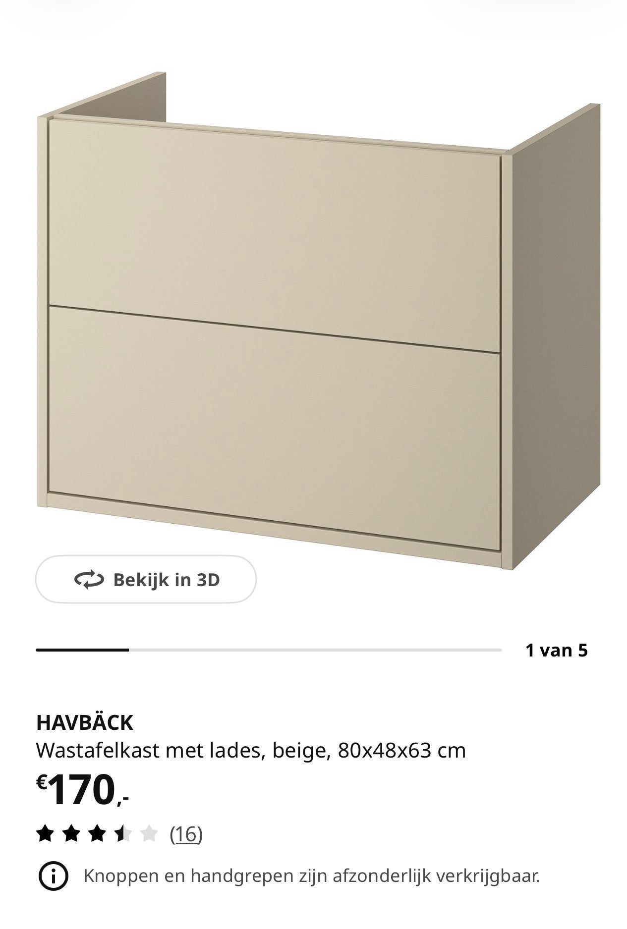IKEA HAVBÄCK Wastafelkast met lades, beige, nieuw in doos, Ophalen, Nieuw, 50 tot 100 cm, Minder dan 100 cm