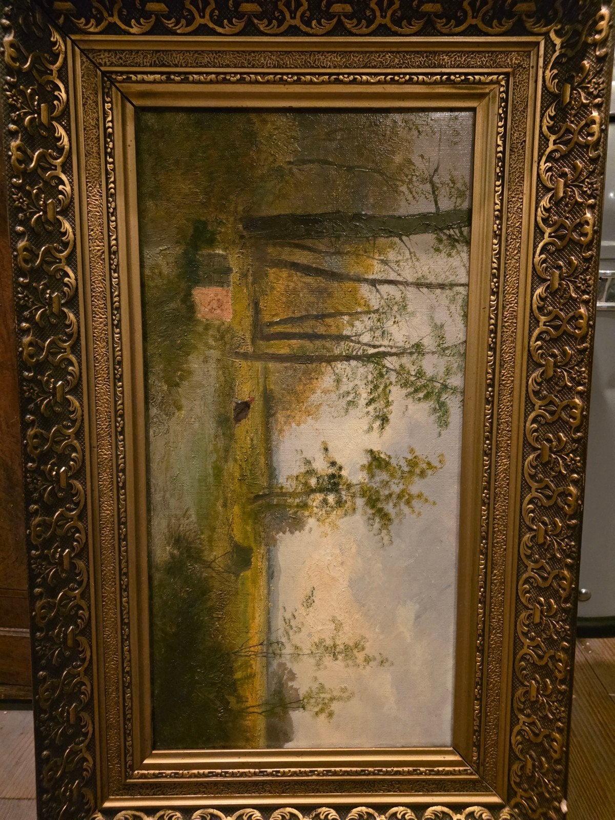 Romantisch landschap schilderij in klassieke lijst, Ophalen of Verzenden