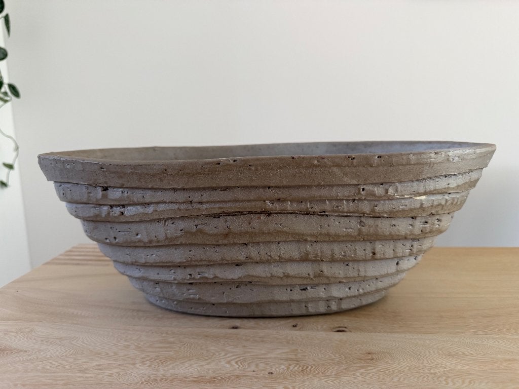 Decoratieve ovale bloempot/schaal van beton, Tuin en Terras, Gebruikt, 40 cm of meer, Ophalen of Verzenden, Minder dan 40 cm