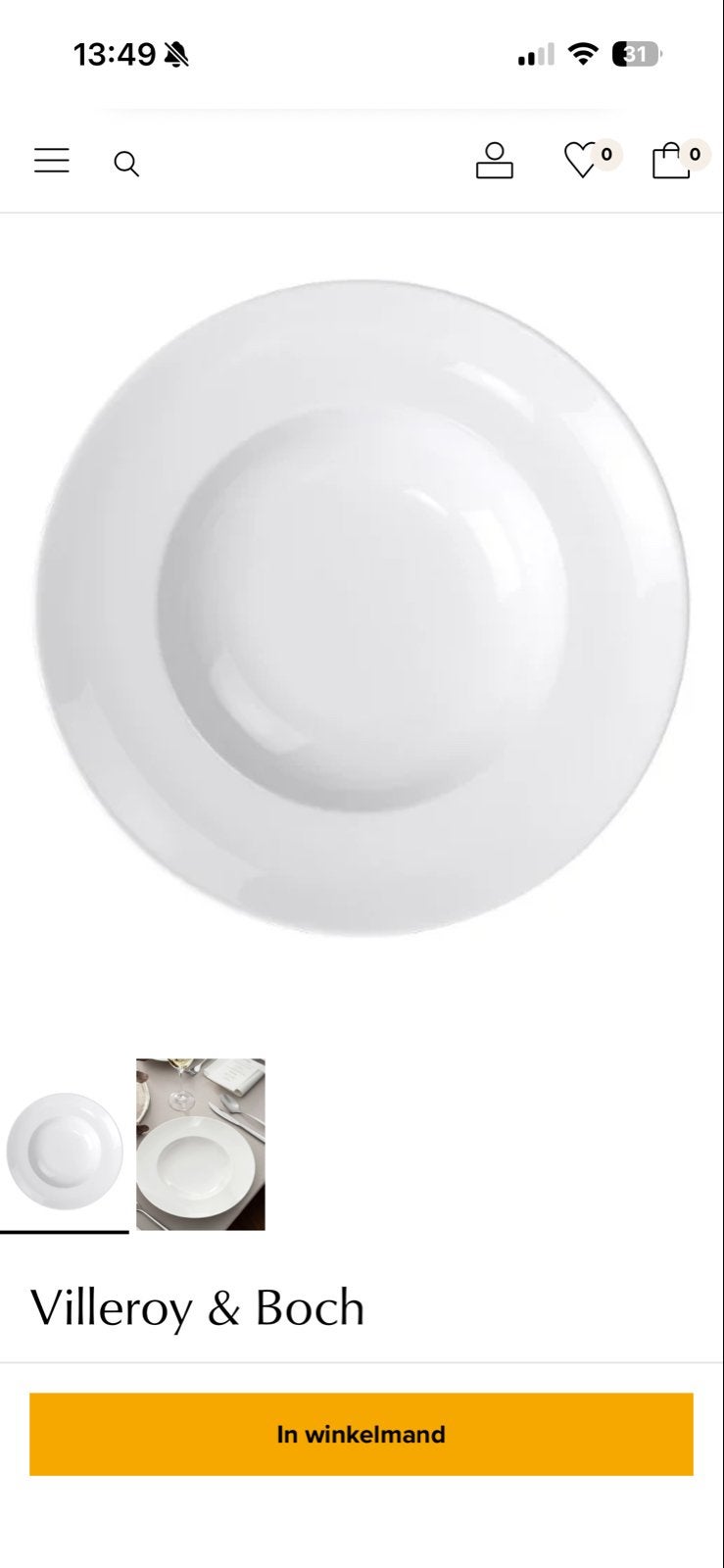 Villeroy & Boch Pasta- 5 x Diep Bord - Wit Porselein - 30 cm, Villeroy & Boch, Ophalen of Verzenden, Zo goed als nieuw, Bord(en)