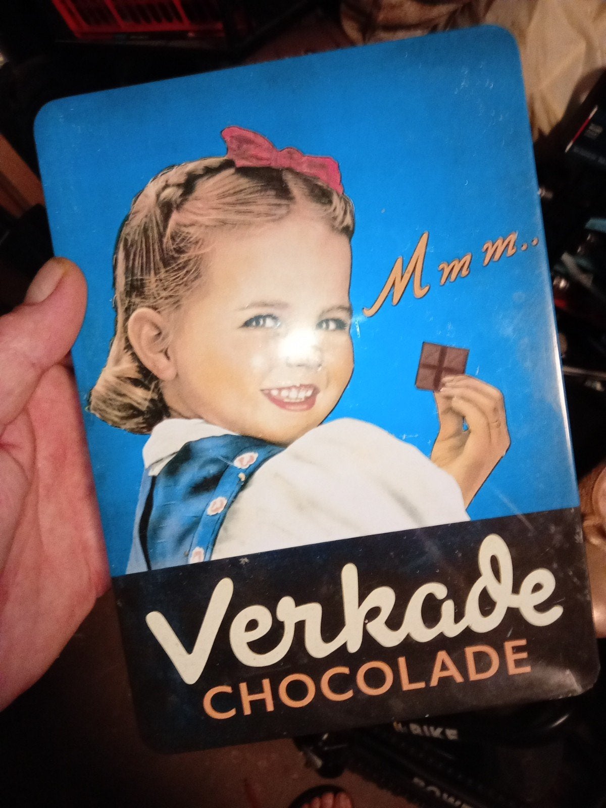 Vintage Verkade Chocolade blikje met meisje, Ophalen of Verzenden