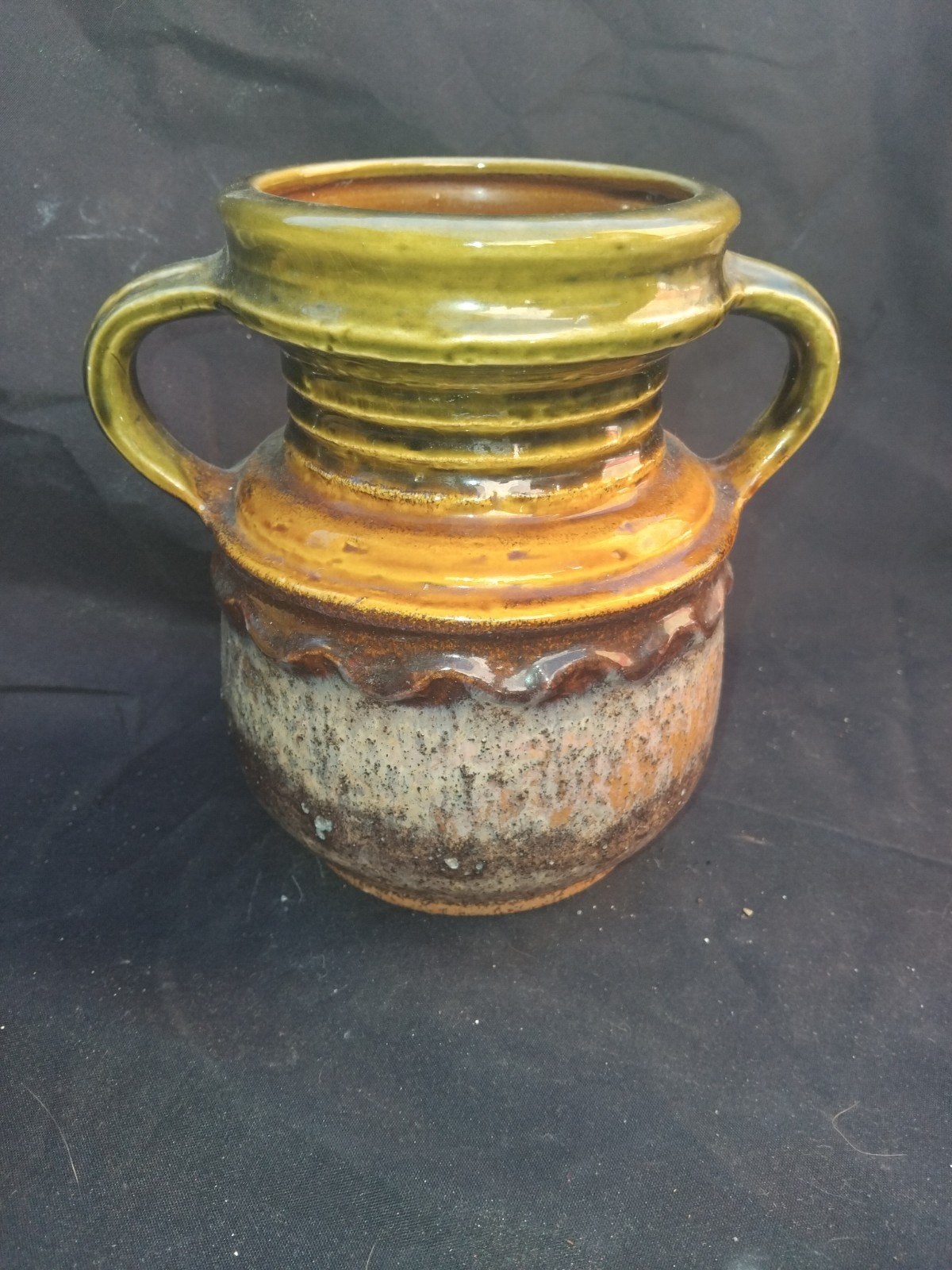 Vintage West Germany Keramiek Vaas met Oren - Groen/Bruin, Antiek en Kunst, Ophalen of Verzenden