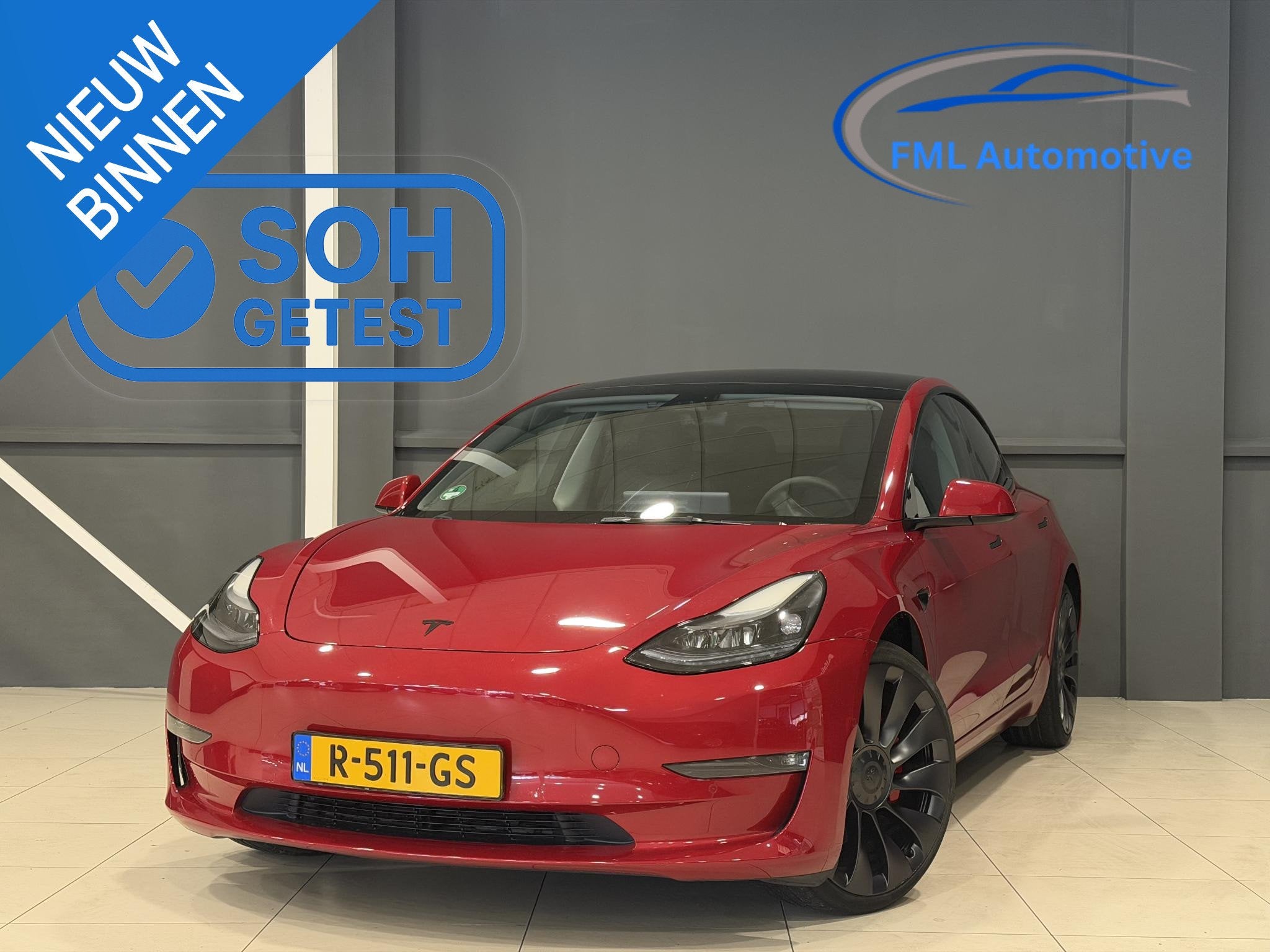 Tesla Model 3 Performance AWD 75 kWh | SOH 93% | Rood metall, Auto's, Tesla, Automaat, Electronic Stability Program (ESP), Stof