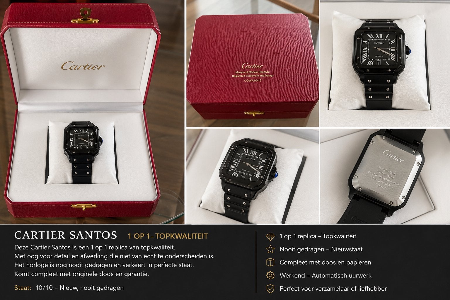 Cartier Santos 1 op 1 replica - Topkwaliteit, Overige merken, Staal, Polshorloge, Nieuw