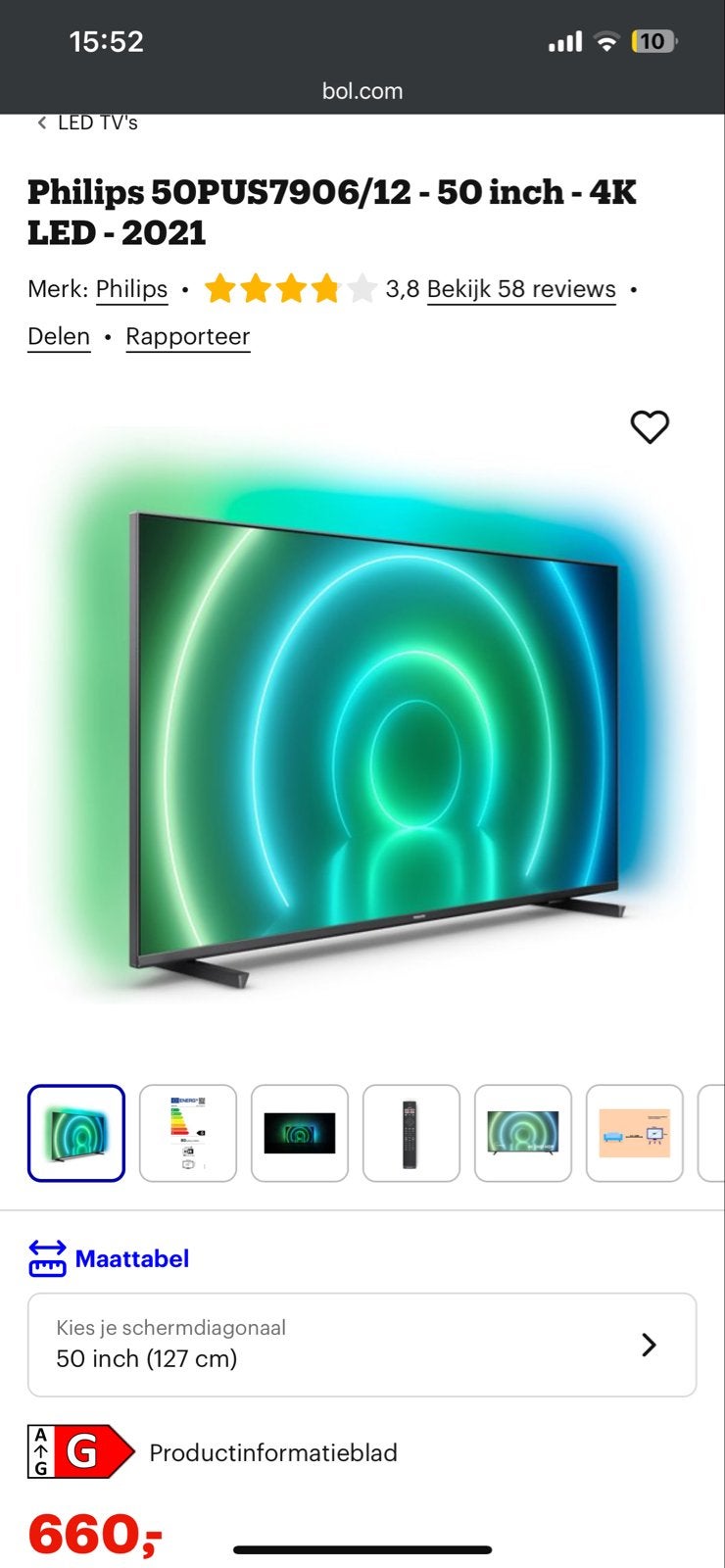 Philips 50PUS7906/12 - 50 inch - 4K LED TV - defect, Philips, LED, 50 Hz, Ophalen of Verzenden