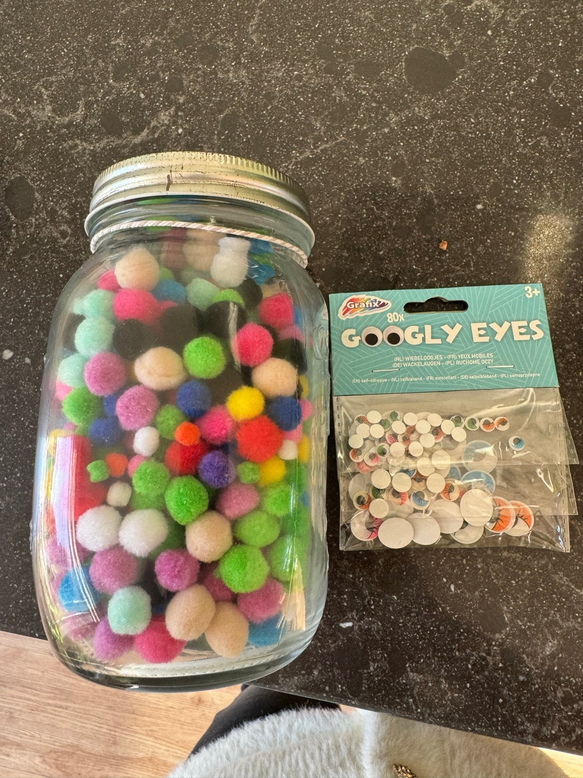 Knutselset: Bollen en Googly Eyes, Zelfklevend, Textiel, Nieuw, Meerkleurig