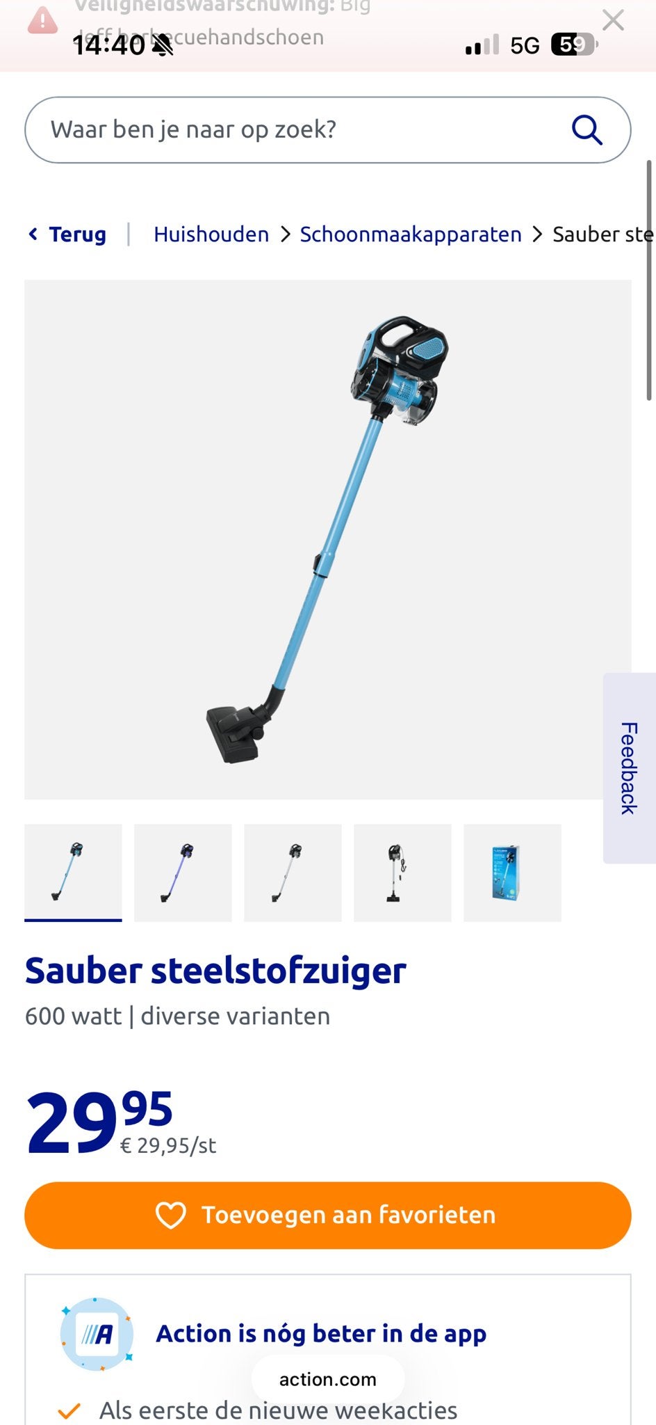 Rode Sauber Steelstofzuiger - 600W, Tweedehands, Witgoed en Apparatuur, Stofzuigers, Ophalen, Overige merken, Gebruikt, Minder dan 1200 watt