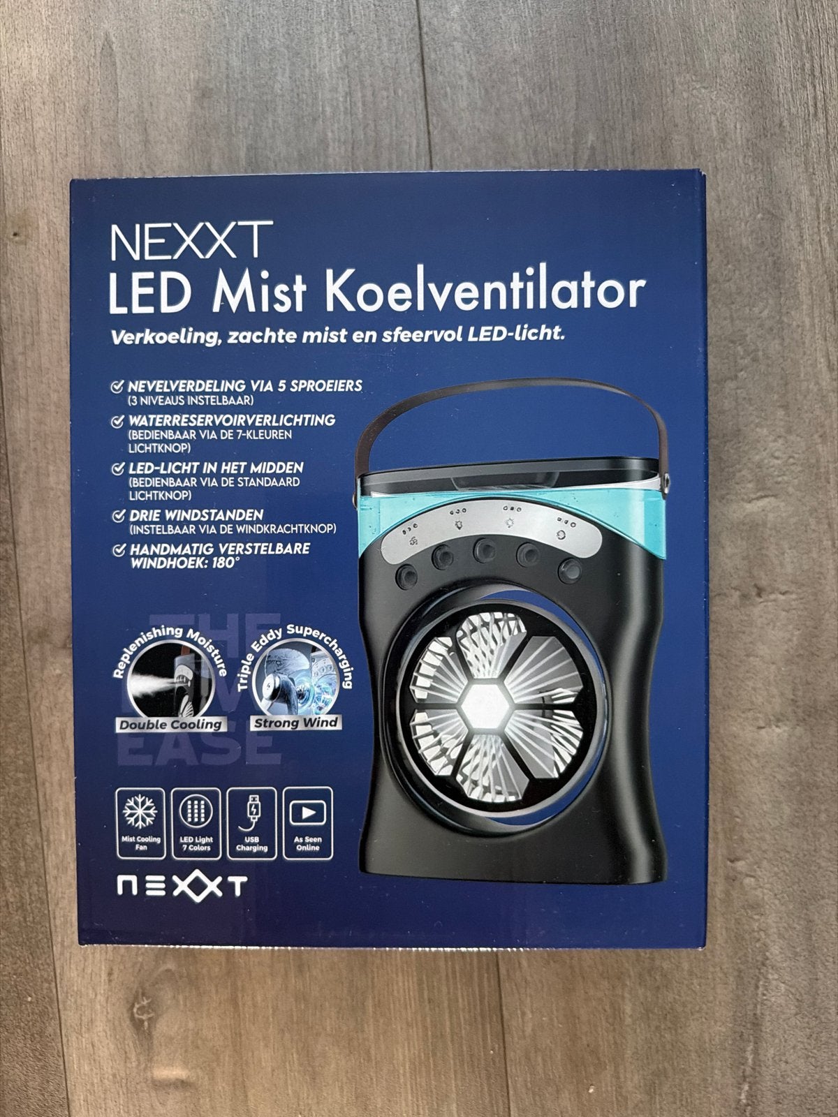 NEXXXT LED Mist Koelventilator - Verkoeling & Sfeerlicht, Witgoed en Apparatuur, Ventilatoren, Nieuw, Tafelventilator, Ophalen of Verzenden