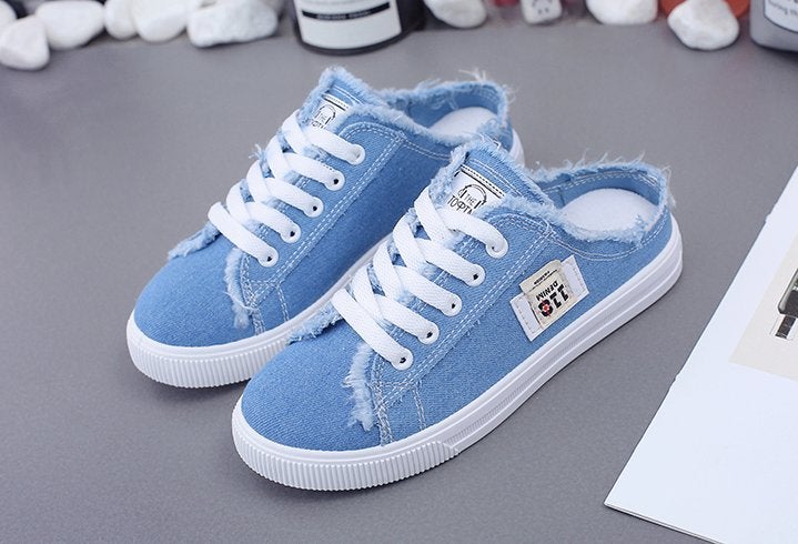 Blauwe lage denim dames sneakers schoenen blote enkel, Verzenden, Nieuw, Blauw, Sneakers of Gympen