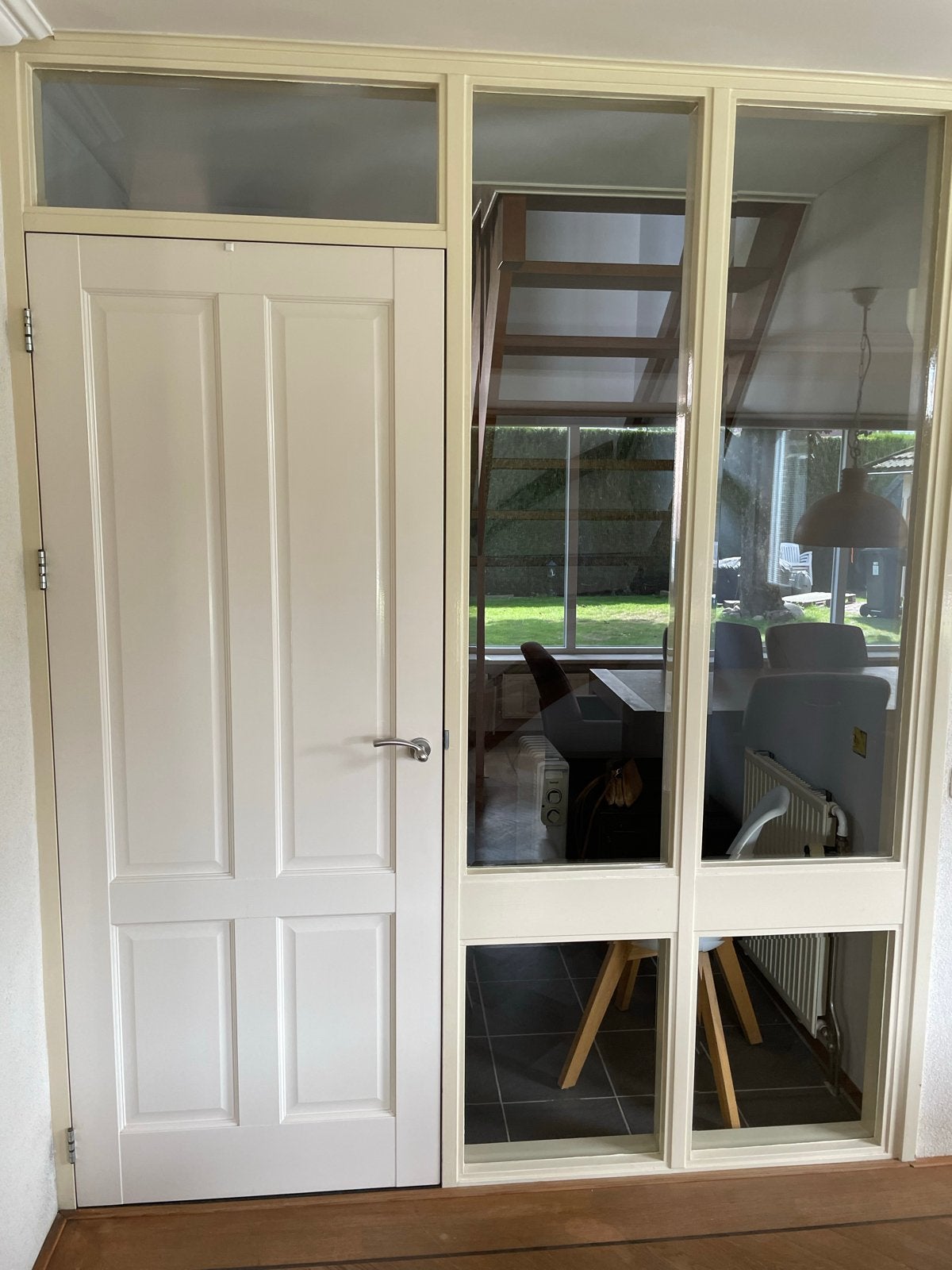 Glazen wand met deur, 204x249 cm, geslepen glas, Ophalen, Gebruikt, Gevelraam of Ruit, 160 cm of meer