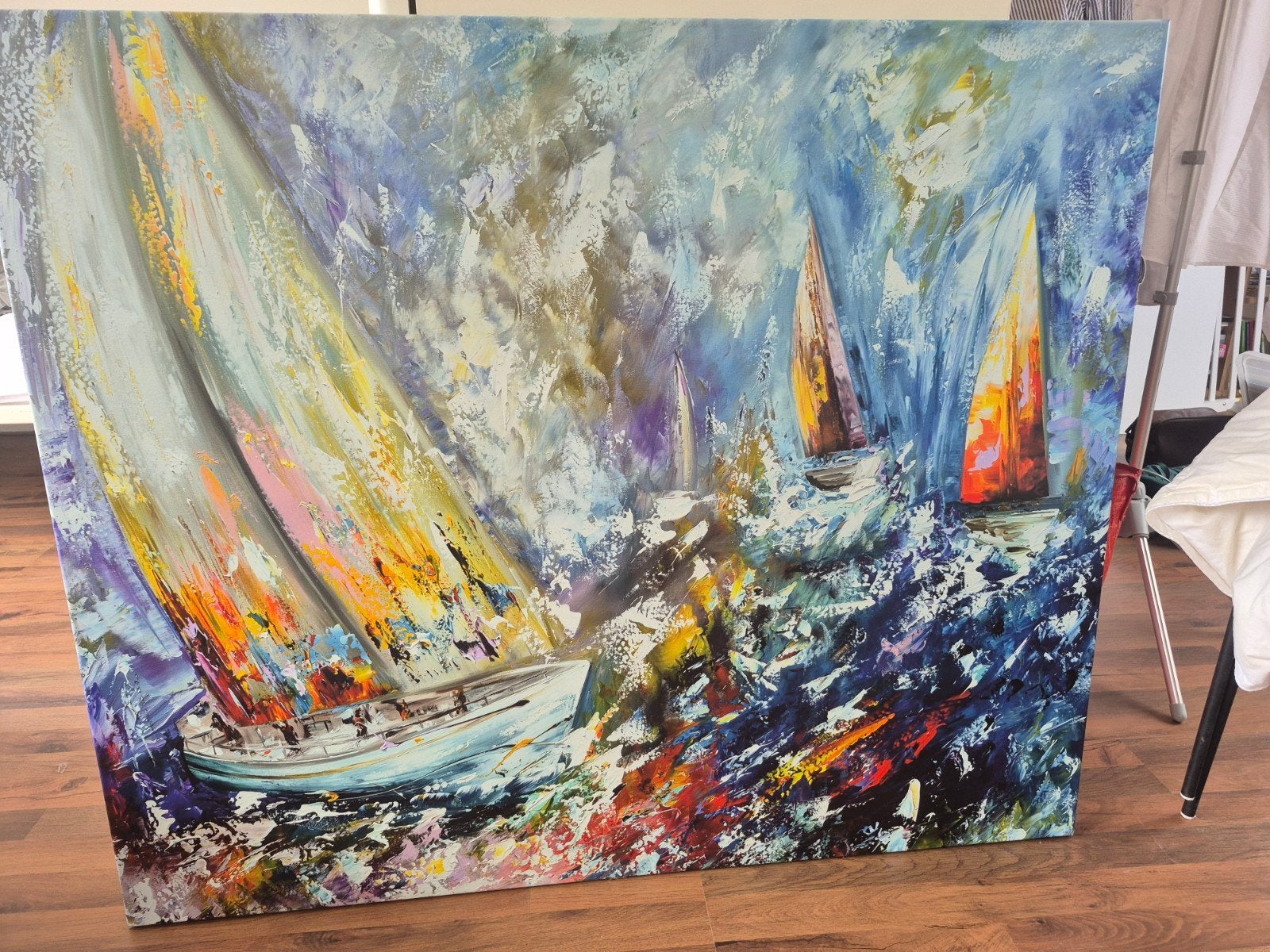 Schilderij zeilboten (werk aan de muur), Ophalen