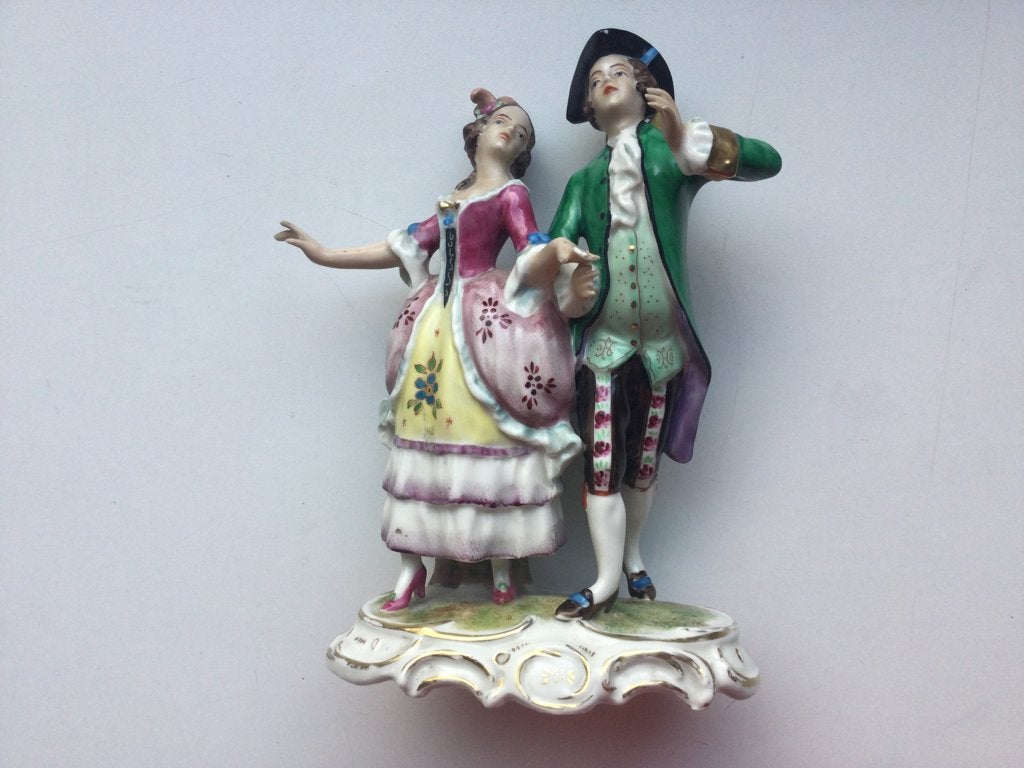 Dresden Porzellan Figur Barock Paar ansehen Vintage, Ophalen of Verzenden